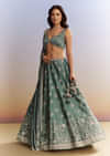 Green Satin Bridesmaid Lehenga With Heavy Embroidery