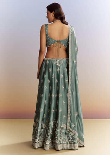Green Satin Bridesmaid Lehenga With Heavy Embroidery