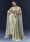 Green Satin Crop Top And Drape Skirt Set With Lace Work
