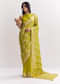 Green Satin Saree With Zari Vine Design
