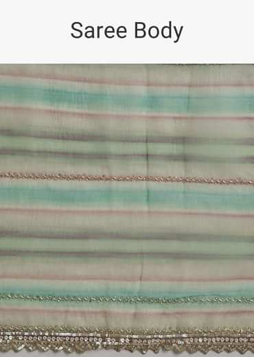 Green Shaded Tissue Saree With Cutwork Scallop Border