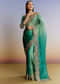 Green Shaded Tissue Saree With Floral Embroidery And Sequins Blouse