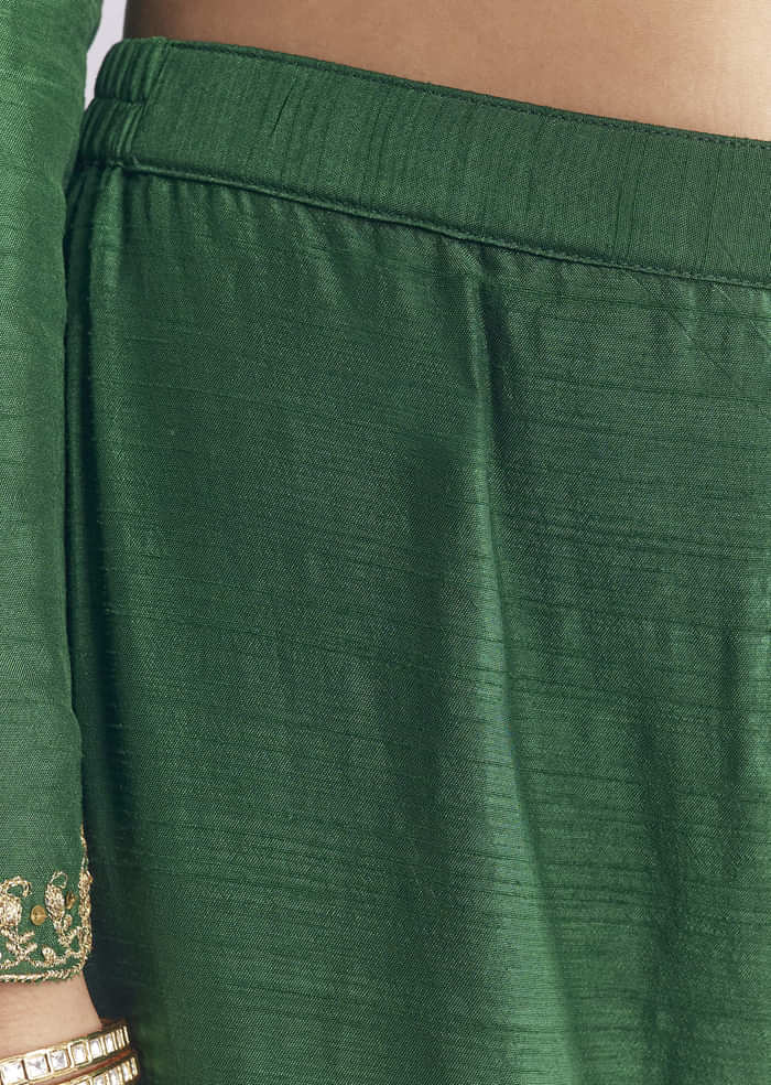Green Silk Anarkali Suit With Zari Thread Work