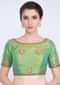 Green Silk Blouse With Embroidered Border And Paisley Butti Online - Kalki Fashion