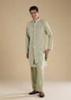 Green Silk Jacket Kurta Set with Thread Work