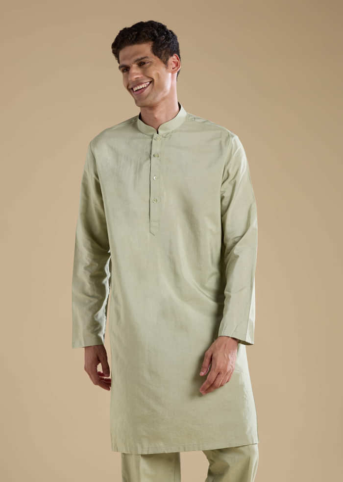 Green Silk Jacket Kurta Set with Thread Work