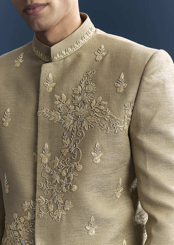 Green Silk Jodhpuri Suit For Men With Hand Embroidery