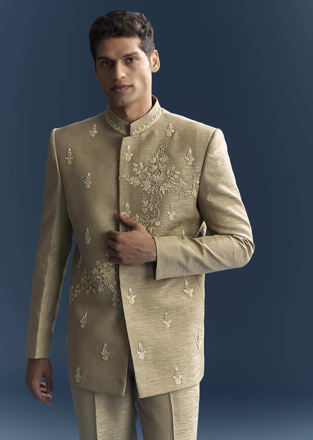 Green Silk Jodhpuri Suit For Men With Hand Embroidery Green Silk Jodhpuri Suit For Men With Hand Embroidery