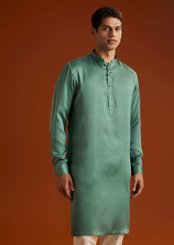 Green Silk Kurta Jacket Set For Men With Geometric Jaal Print Green Silk Kurta Jacket Set For Men With Geometric Jaal Print