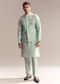 Green Silk Kurta Jacket Set For Men With Heavy Embroidery