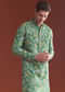 Green Silk Kurta Set For Men With Floral Resham Work