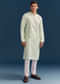 Green Silk Kurta Set For Men With Mirror Embroidery