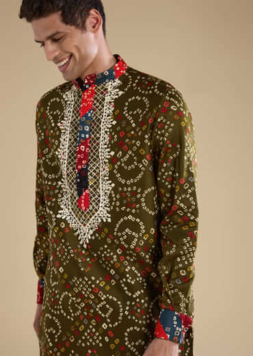Green Silk Resham Embroidered Mens Kurta Set