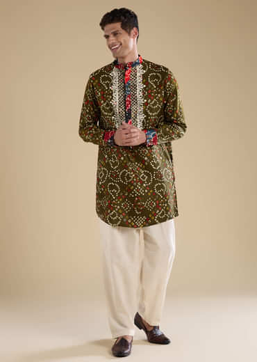 Green Silk Resham Embroidered Mens Kurta Set