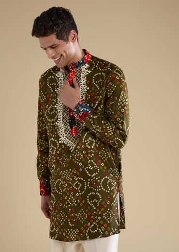 Green Silk Resham Embroidered Mens Kurta Set