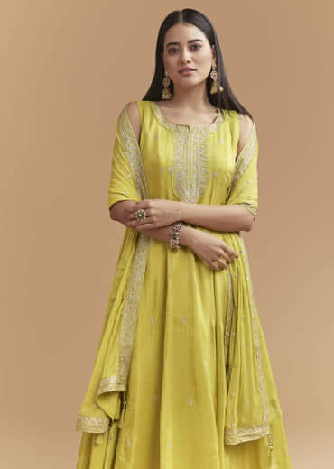 Green Tissue Anarkali Suit With Intricate Zari Work