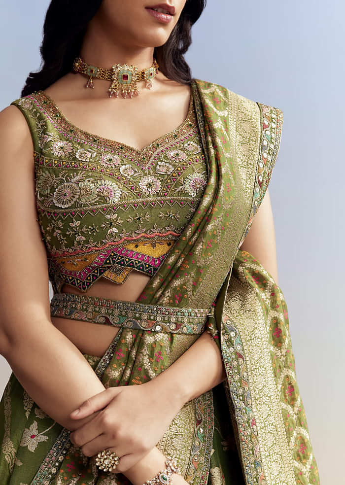 Green Tissue Embroidered Bridesmaid Lehenga