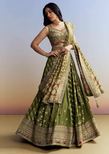 Green Tissue Embroidered Bridesmaid Lehenga