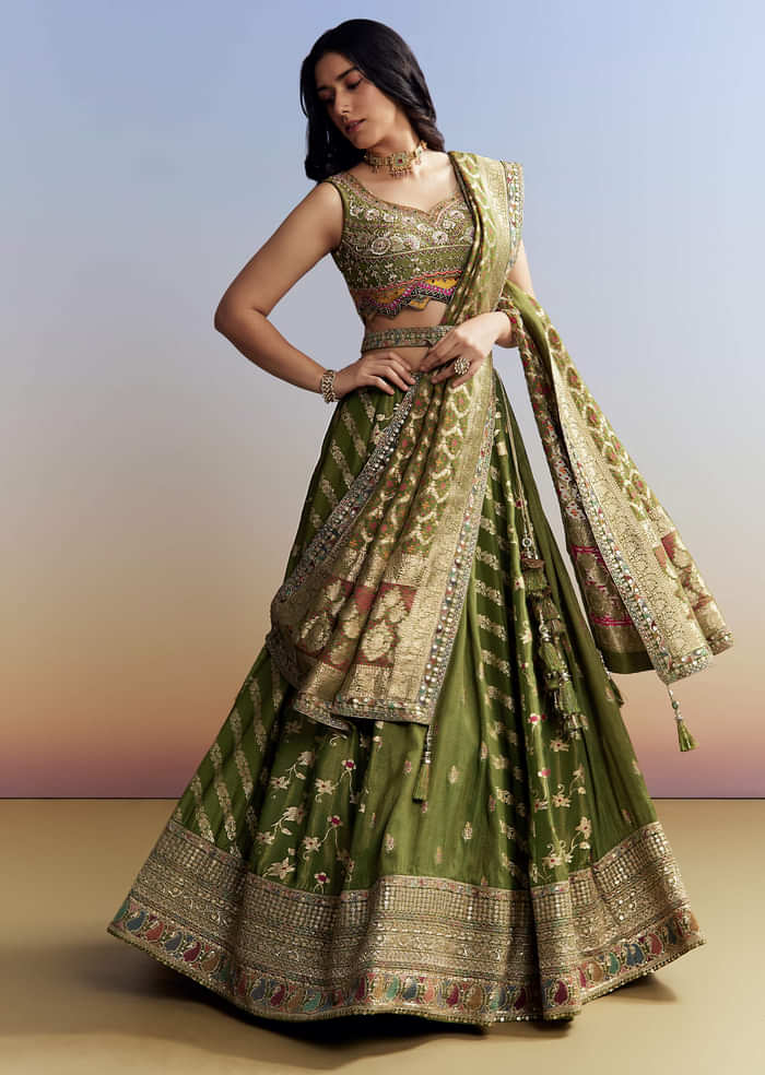 Green Tissue Embroidered Bridesmaid Lehenga