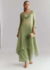 Green Tissue Kurta Set With Intricate Embroidery