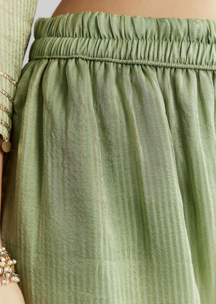 Green Tissue Kurta Set With Intricate Embroidery