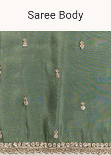 Green Tissue Saree With Bead And Cutdana Embroidery