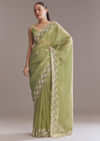 Green Tissue Saree With Bead And Sequin Embroidery