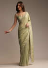 Green Tissue Saree with Cutdana and Sequin Embroidery