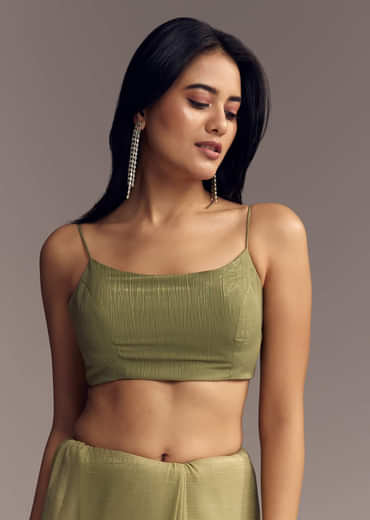 Green Tissue Saree With Horizontal Stone Embellishments