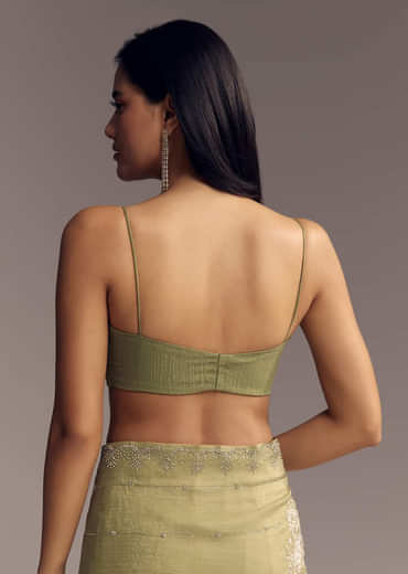 Green Tissue Saree With Horizontal Stone Embellishments