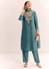 Green Zardosi Work Dola Silk Kurta Set With Dupatta