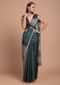 Green, Black And Grey Saree In Silk Blend With Color Block Print And Striped Pallu Online - Kalki Fashion