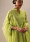 Green Embellished Chanderi Kurta Set With Organza Dupatta