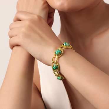 Green And Gold Kada Style Bracelet With Beads