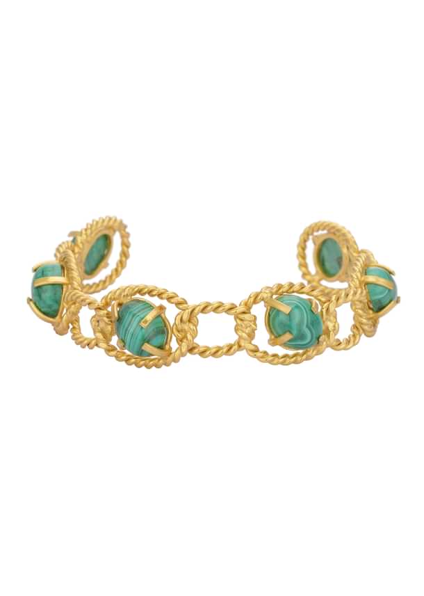 Green And Gold Kada Style Bracelet With Beads