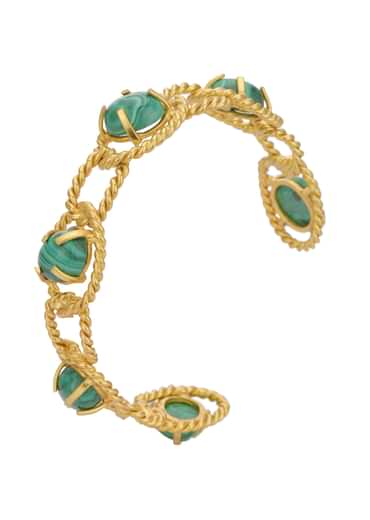 Green And Gold Kada Style Bracelet With Beads