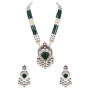 Green And Gold Kundan Long Necklace Set