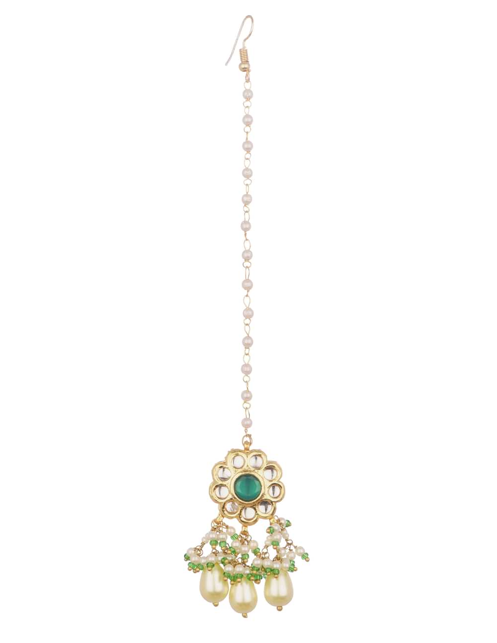 Green And Gold Kundan Short Necklace Set With Earrings