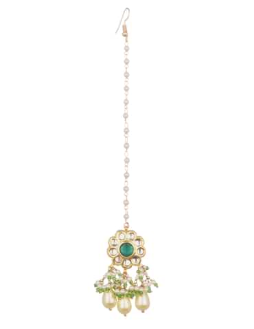 Green And Gold Kundan Short Necklace Set With Earrings