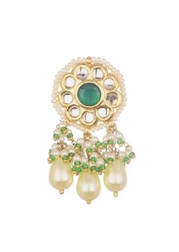 Green And Gold Kundan Short Necklace Set With Earrings