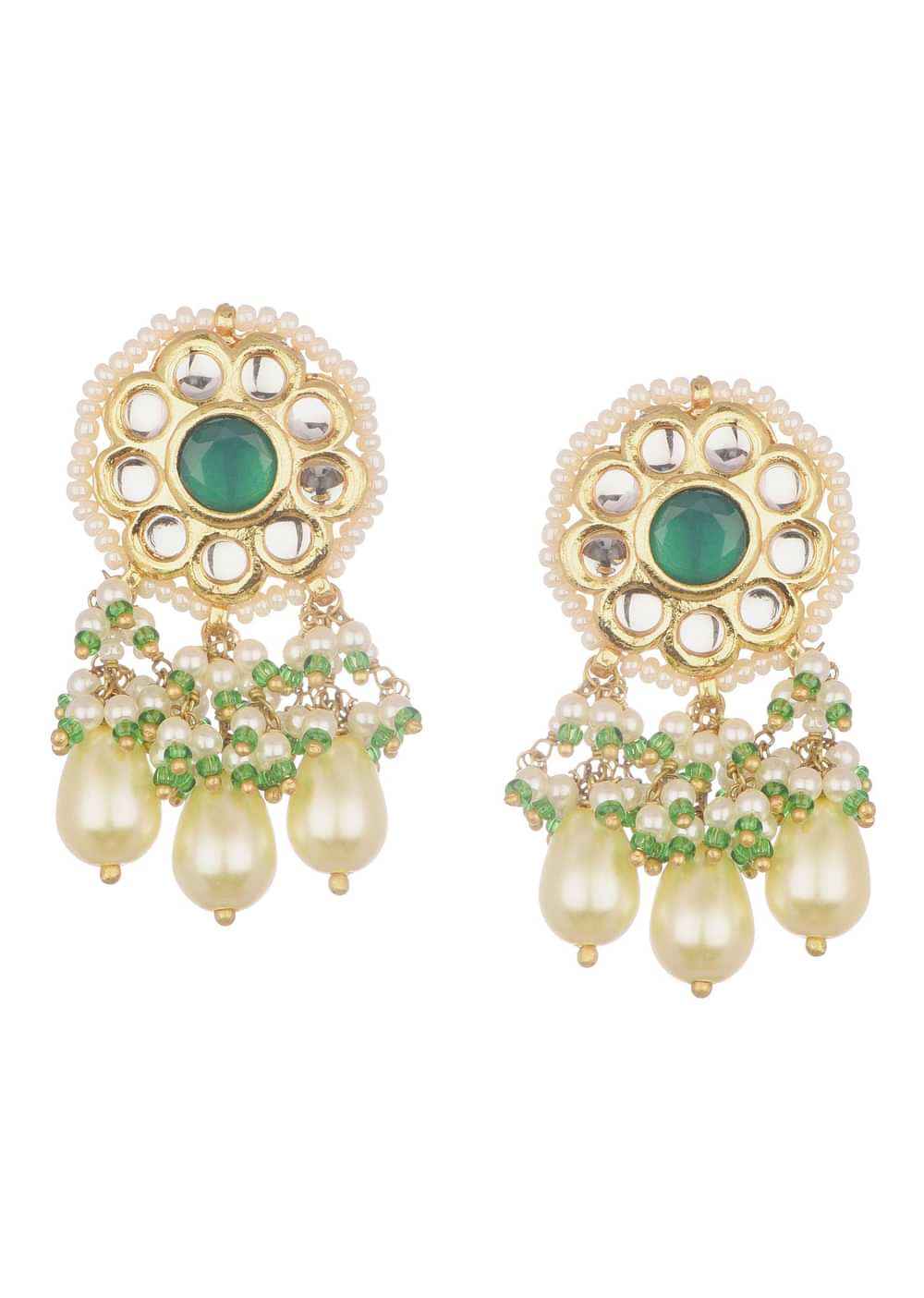 Green And Gold Kundan Short Necklace Set With Earrings