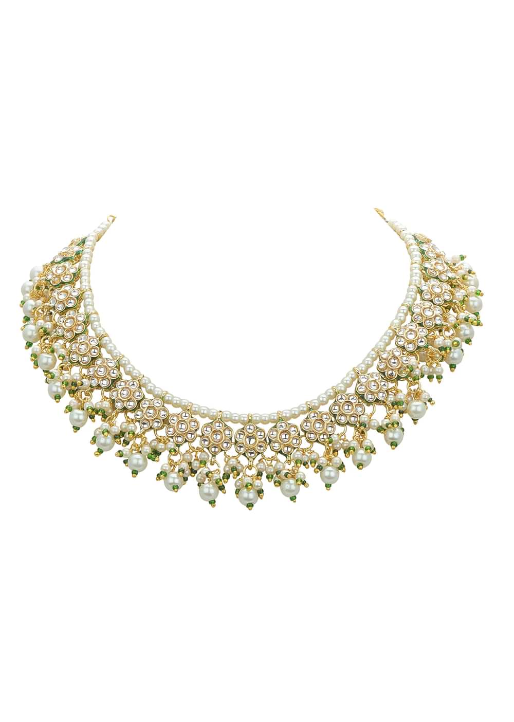 Green And Gold Kundan Short Necklace Set