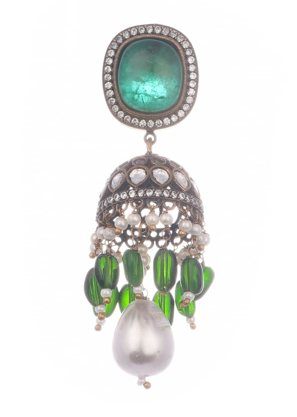 Green And Gold Uncut Polki Long Necklace Set