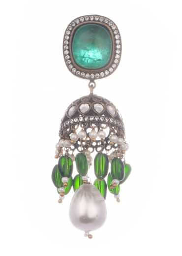 Green And Gold Uncut Polki Long Necklace Set