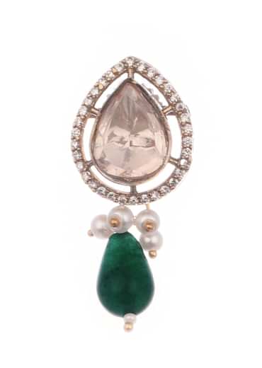 Green And Gold Uncut Polki Mix Metal Choker Set