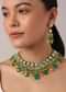 Green And Orange Necklace Set With Bead Drops And Studded Kundan Polki