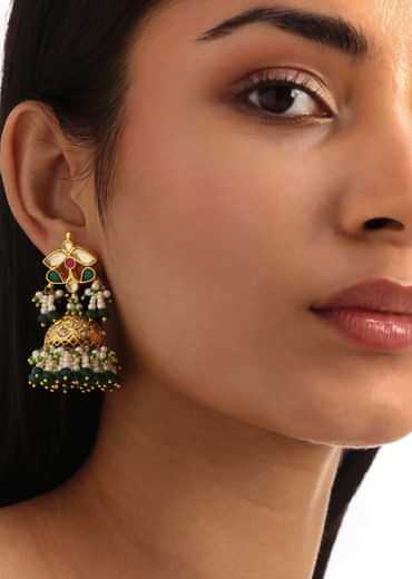 Green And Pink Pachi Kundan Necklace Set In Mixed Metal