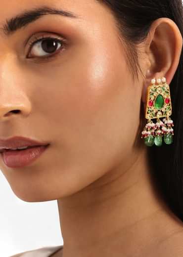 Green And Pink Pachi Kundan Short Necklace Set With Maangtikka