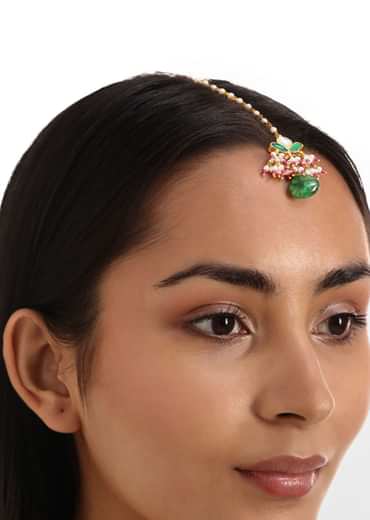 Green And Pink Pachi Kundan Short Necklace Set With Maangtikka