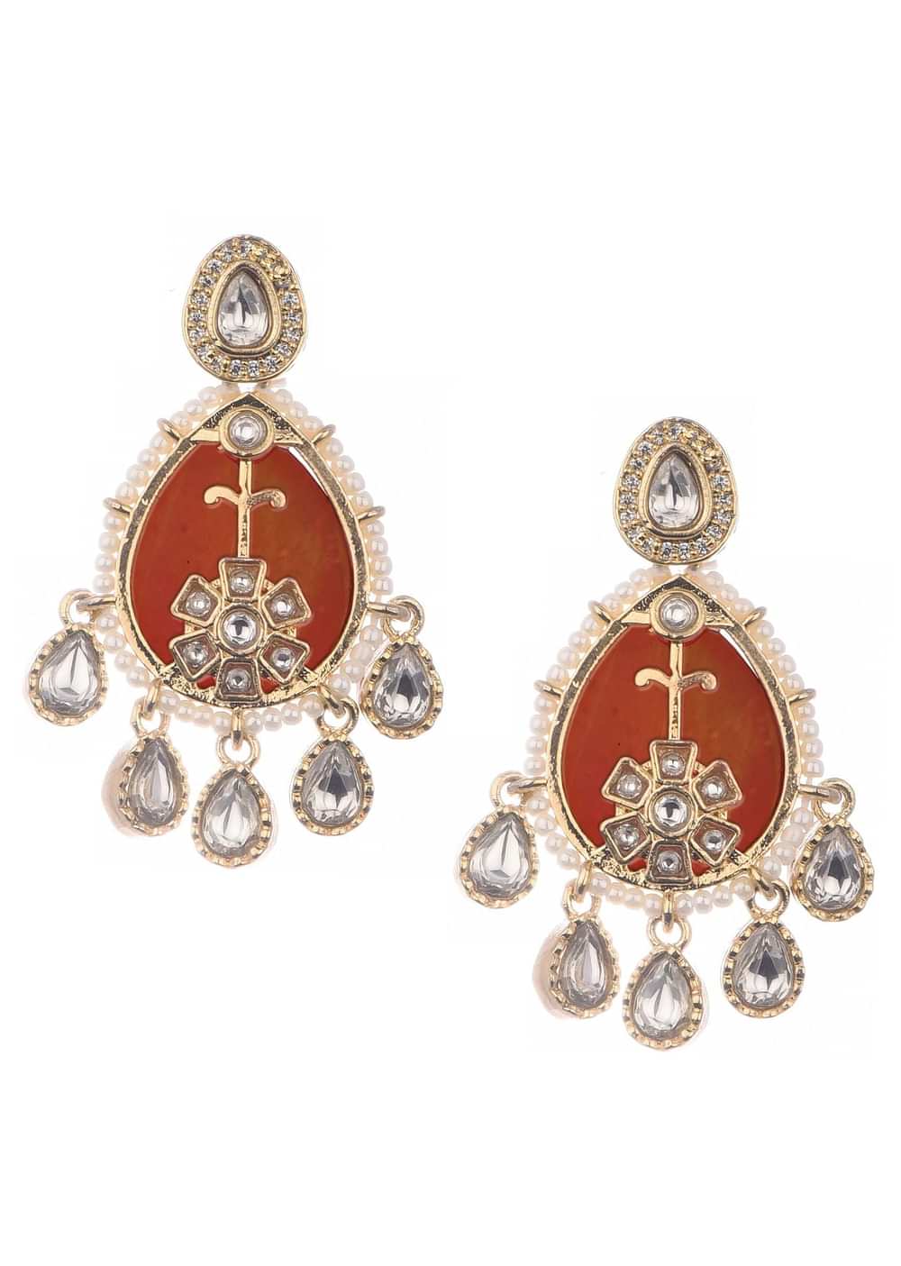 Green And Red Kundan Necklace Set With Stones